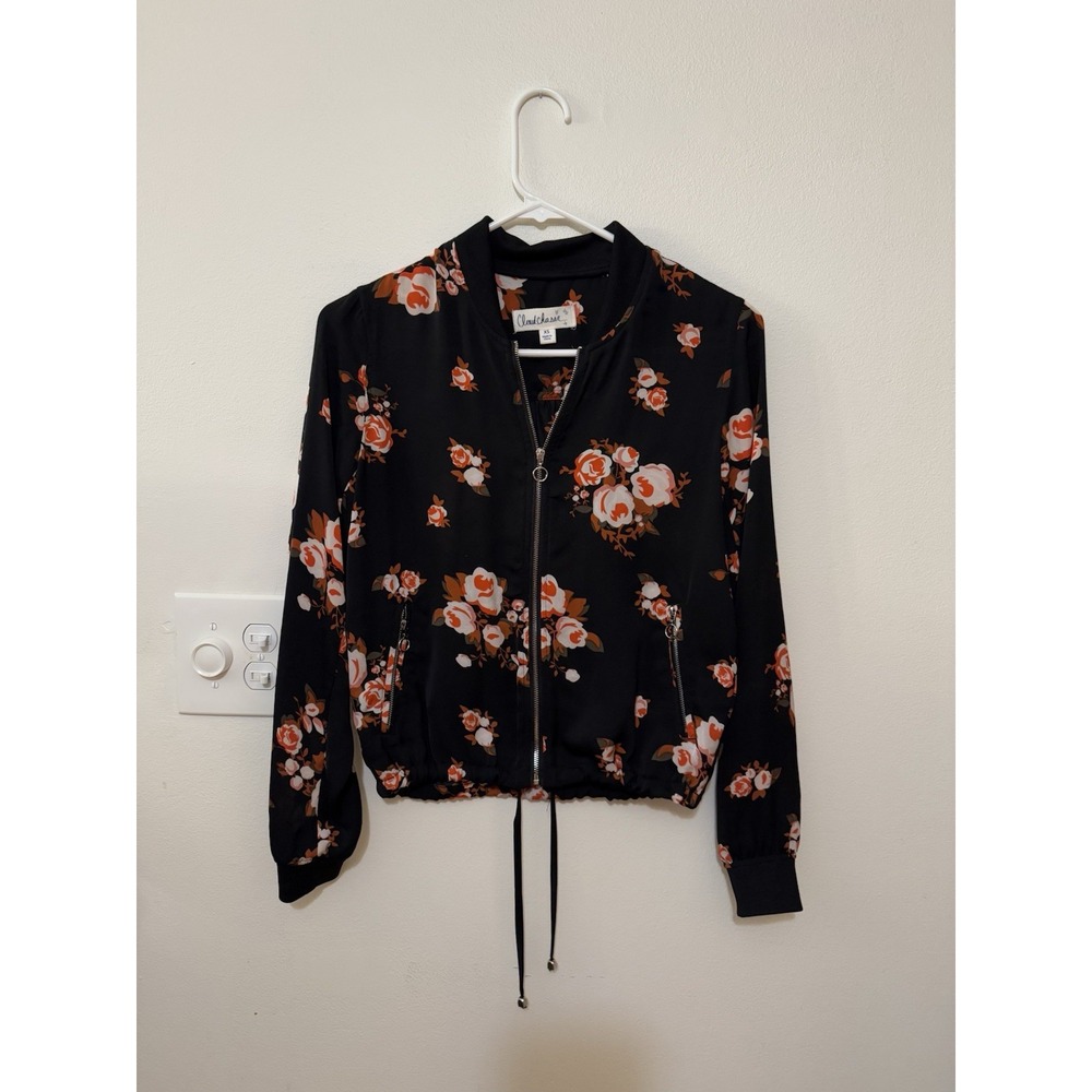Cloud Chaser Rose Floral Silky Bomber Jacket Sheer Women's XS‎